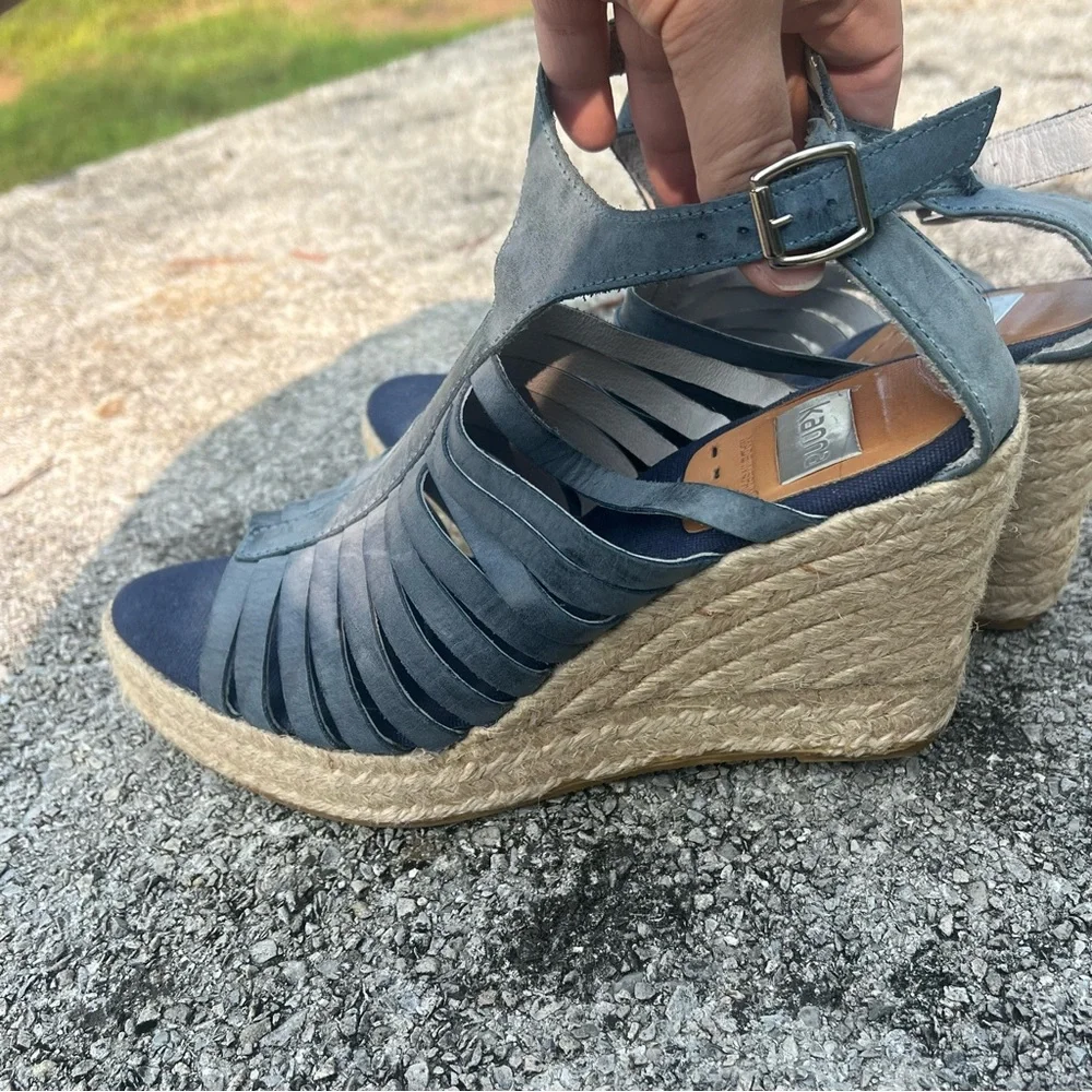 Kanna Blue Strappy Wedge Heeled Espadrilles Sandals Size 40 (9.5)